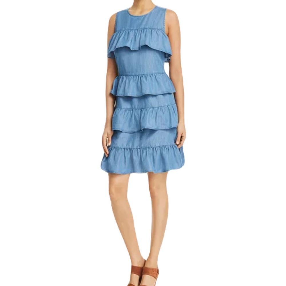 Michael Kors Women's Blue Chambray Denim
Tiered Ruffle Dress
